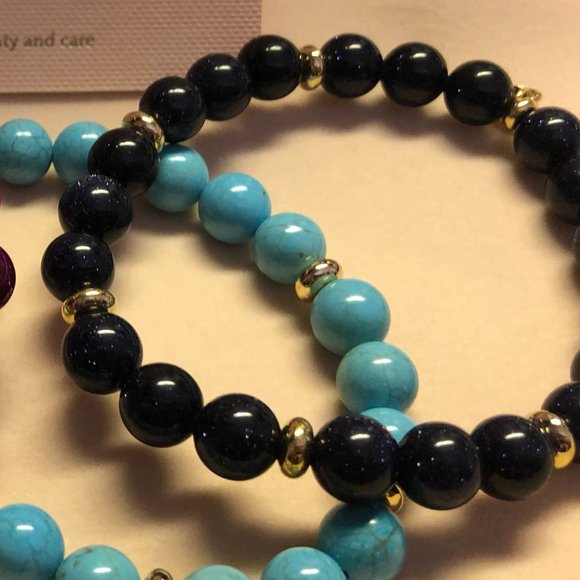 Beaded Gemstone Bangle Bracelets - set of 3 - Picture 5 of 9